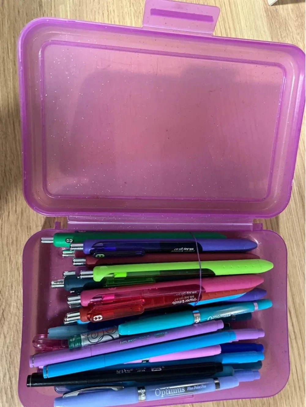 Colored gel pens variety of brands, ink, pen holder container organizer